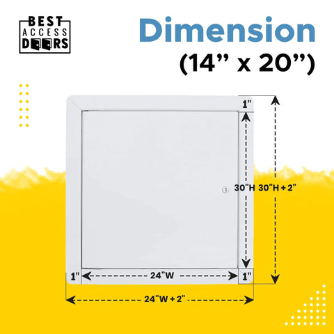 14 By 20 Universal Access Panel Flush Steel Door With Flange 16 Gauge Cold Rolled Frame Screwdriver Cam Latch White dimensions