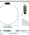 5 Pack 15.7 Inch Large Hose Clamps Stainless Steel Pipe Clamp Adjustable Worm Gear Hose Clamps diagram size details