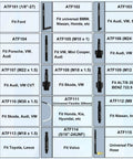 ATF adapters layout for 7.5 Liter Manual Transmission Fluid Pump Kit With 15 ATF Adapters, showing compatible car brands and models.