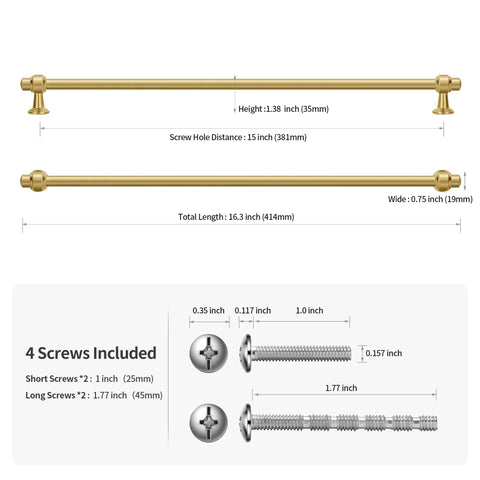 10 Pack 15 Inch Hole Center Brushed Champagne Bronze Modern Cabinet Pulls dimensions and screws included