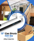15 Inch 100 Lb Gas Struts With Brackets 2 Pack For RV Beds Hatches And Storage Lids Heavy Duty Hydraulic Lift Supports display