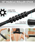 Close-up of a 15-inch muscle roller stick from the 5-In-1 Foam Roller Set For Deep Tissue Muscle Recovery showcasing anti-grip handles.