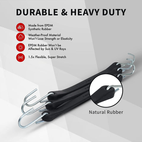 15 Inch Tie Down Straps With Non Crimp S Hooks For Outdoor Use Weatherproof And Waterproof 23 Inch Max Stretch Ideal For Tarp Covers