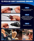 Steps to attach grit drum to rotary tool from 1 Inch Wet And Dry Sanding Discs And Drums Kit For Rotary Tool 60 To 10000 Grit