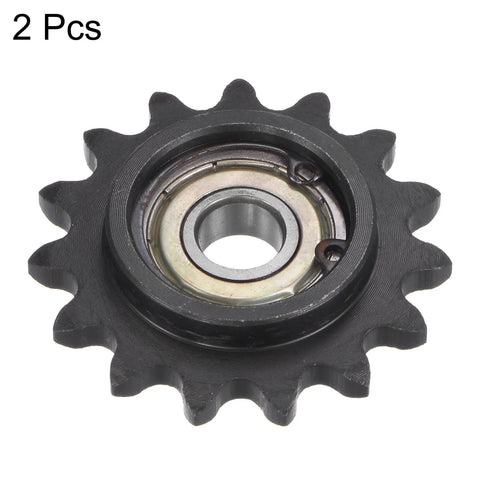 15 Tooth Chain Idler Sprocket For Three Eighths Inch Pitch With 10mm Bore And Bearing, 2 Pack, front view