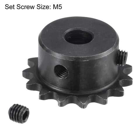 15 Tooth Roller Sprocket For One Quarter Inch Pitch Chain B Type Single Strand Black Oxide C45 Carbon Steel With Set Screws Includes Two Set Screws Compatible With ISO 04C Sprockets And Fixed Shaft Mounts For Industrial Machinery Uxcell