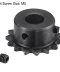15 Tooth Roller Sprocket B Type for No 25 Chain, One Quarter Inch Pitch, Ten Millimeter Bore, Black Oxide C45 Carbon Steel With Set Screws