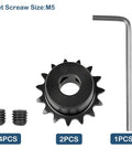 Two 15 Tooth Roller Sprockets For Quarter Inch Pitch Chain ISO 04C B Type With 10mm Bore Black Oxide C45 Carbon Steel
