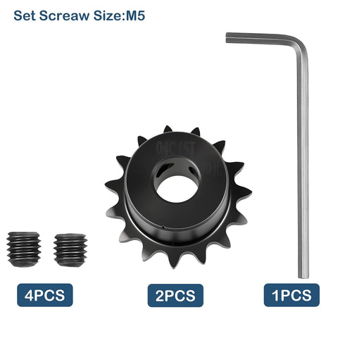 Two 15 Tooth Roller Sprockets For Quarter Inch Pitch Chain ISO 04C B Type With 10mm Bore Black Oxide C45 Carbon Steel