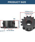Dimensions of Two 15 Tooth Roller Sprockets For Quarter Inch Pitch Chain ISO 04C B Type With 10mm Bore Black Oxide C45 Carbon Steel