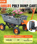 1500 lb Poly Garden Dump Cart Wagon with 2 in 1 Convertible Handle, Heavy Duty Wheelbarrow with 13 Inch All Terrain Wheels on lawn