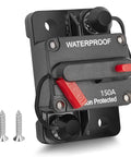 Beefy 150 Amp Marine Circuit Breaker Fuse Holder With Manual Reset Waterproof 12V To 48V DC for Boat Trolling Motor, black panel mount