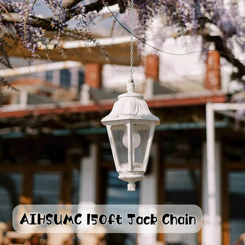 Hanging light fixture with AIHSUMC 150ft Jack Chain in outdoor setting
