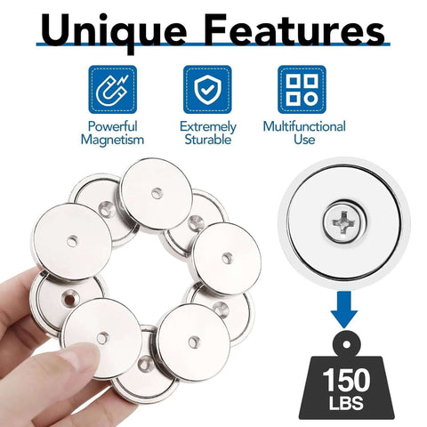 150 Lb Cup Magnets With Holes For Wall Mounting Waterproof Neodymium Magnets With Screws 6 Pack features and specifications