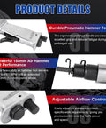 Close-up of Beefy 150mm Air Hammer Kit With 4500 BPM Short Barrel Pneumatic Hammer, Quick Change Retainer, features highlighted