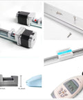 150mm CNC Linear Guide Module with Ball Screw, Nema 23 Stepper Motor, compact no-rail design shown in detailed views