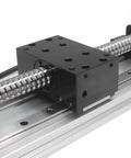 150mm Effective Travel Length Double Linear Rail Guide Ballscrew SFU1605 with NEMA23 Stepper Motor for DIY CNC Router Parts X Y Z Linear Stage Actuator and 3D Printe close-up view showing ballscrew and linear guide.