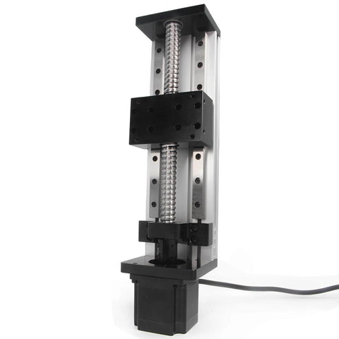 Front view of 150mm Effective Travel Length Double Linear Rail Guide Ballscrew SFU1605 with NEMA23 Stepper Motor for DIY CNC Router Parts X Y Z Linear Stage Actuator and 3D Printe