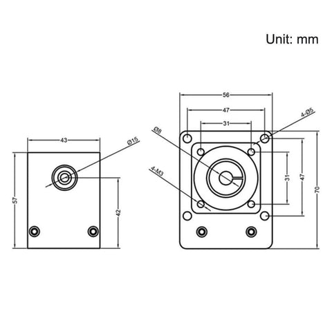 Technical drawing of 150mm Length Travel Linear Stage Actuator with Square Linear Rails Ballscrew SFU1204 with NEMA17 Stepper Motor.