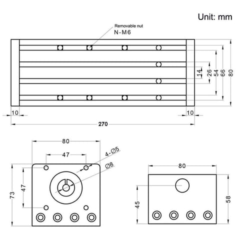 Technical drawing of 150mm Effective Travel Length Double Linear Rail Guide Ballscrew SFU1605 with NEMA23 Stepper Motor for DIY CNC Router Parts X Y Z Linear Stage Actuator and 3D Printe