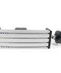 Front view of 150mm Effective Travel Dual Optical Axis Manual Sliding Table with SFU1605 Ball Screw and handwheel, metal construction.