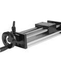 ✝️ 150mm Length Effective Travel Manual Sliding Table,Dual Optical Axis,Linear Rail Guide Ballscrew with Handle, shown in black