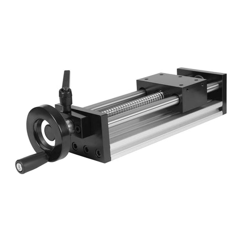 ✝️ 150mm Length Effective Travel Manual Sliding Table,Dual Optical Axis,Linear Rail Guide Ballscrew with Handle, shown in black