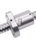 Close-up of 150mm SFU1605 Ball Screw Set RM1605 with metal nut, CNC machine component, precision linear motion system, diameter 16mm, lead 5mm.