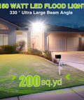 Ultra Bright 150W LED Outdoor Flood Light With 15000 Lumens, 6000K Daylight White illuminating a residential driveway at night.