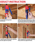 Instructions for adjusting Cabinet Jack Support Pole, 54-114 Inches Steel Telescopic Quick Support Rod Adjustable 3rd Hand Support System.