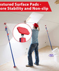 Cabinet Jack Support Pole in use, 54-114 Inches steel telescopic rod, non-slip pads for drywall installation, showing 154 lbs capacity