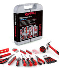 All Purpose 156 Piece Home Tool Kit In Foldable Toolbox For Everyday DIY And General Repairs Unisex Hand Tools Set For Dorms And Apartments Ideal Housewarming Gift Or Holiday Gift Grab-And-Go Essentials displayed with tools spread out and toolbox lid open