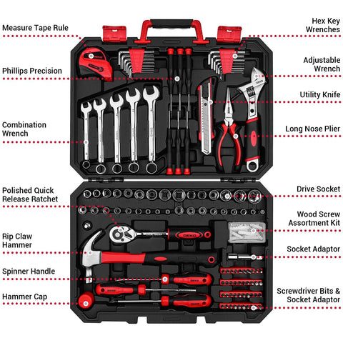 158 Piece Home Tool Kit With Plastic Storage Case including chrome hand tools for household projects