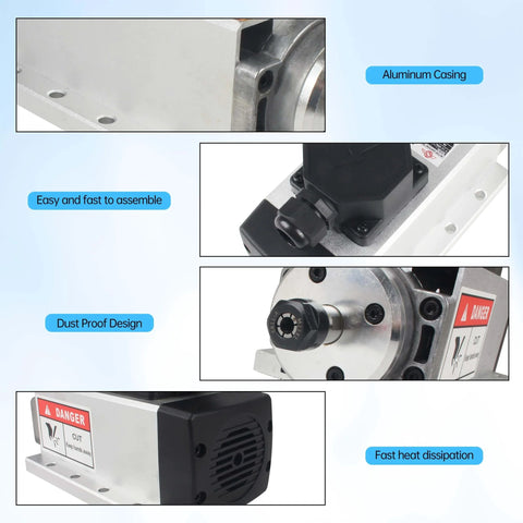1.5KW 220V Air Cooled Spindle Motor ER11 24000RPM with aluminum casing, dust-proof design, and fast heat dissipation features