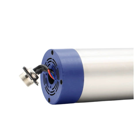 1.5KW Air Cooled ER11 Spindle Motor for CNC Machines, 65mm diameter, side view showing electrical connector and cooling vents