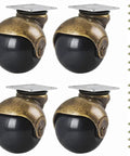 1.5 Inch Ball Caster Wheels Set Of 4 With Antique Brass Top Plate Castors For Coffee Table And Ottoman, Soft Polyurethane Wheels On Steel Hubs Protect Floors Against Scratches And Marks, Durable Retro Style Furniture Casters With Screws Included