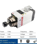 1.5kW Square Air Cooled CNC Spindle Motor With ER20 Chuck, Four Bearings, 220V, Workhorse For Heavy Loads, Inverter Speed