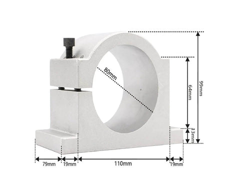 Beast 1.5KW 220V ER11 CNC Spindle Motor With Air Cooling 80mm Clamp Bracket with detailed dimensions displayed