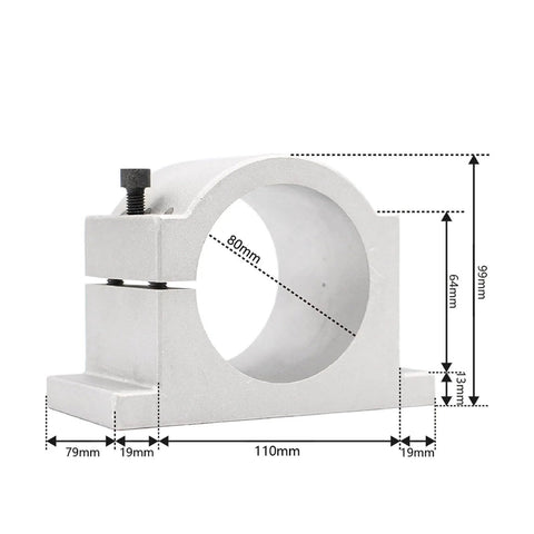 Beast 1.5KW 220V ER11 CNC Spindle Motor With Air Cooling, 80mm Clamp Bracket, precise dimensions displayed