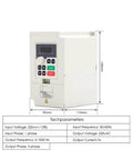 VFD Inverter for Air Cooled Spindle Motor 1.5KW ER16 With 110V And 220V; dimensions and tech specs visible