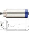 Air Cooled Spindle Motor 1.5KW ER16 With 110V And 220V VFD Inverter 80mm Bracket with technical drawing
