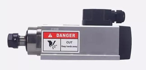 Power Packed 1.5kW Air Cooled CNC Spindle Kit side view, 380V, caution label, includes four bearings for precise milling and engraving