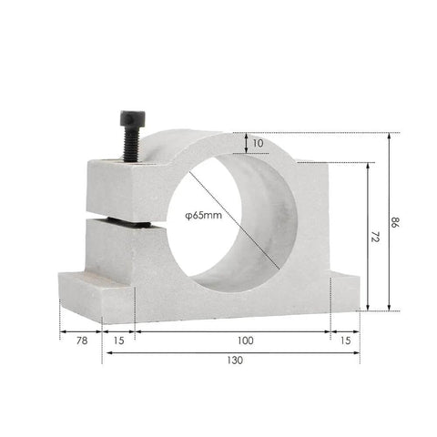 65mm bracket for 1.5KW ER11 D65 110V air cooled spindle motor kit, dimensions detailed, for CNC routers, part of inverter-ready kit
