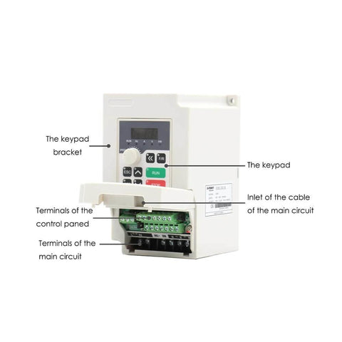 1.5KW ER11 D65 110V Air Cooled Spindle Motor Kit with QL Inverter showing control panel and wiring terminals