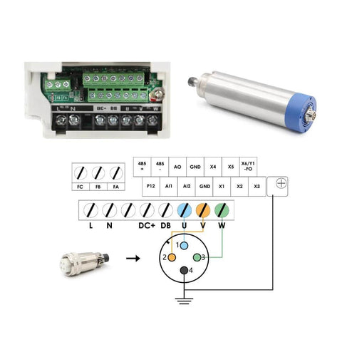 1.5KW ER11 D65 110V Air Cooled Spindle Motor Kit wiring diagram and components view for CNC routers and mills setup