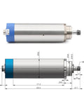Diagram and photo of 1.5KW ER11 D65 110V Air Cooled Spindle Motor Kit with 65mm bracket for CNC routers and mills