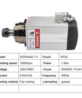 1.5kW NC Square Spindle Motor For CNC Milling, ER20 Chuck, 4 bearing, dual 220V/380V, air cooled robust spindle motor