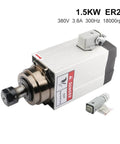 1.5kW NC Square Spindle Motor For CNC Milling, ER20 Chuck, air-cooled high-speed spindle with dual 220V/380V voltage, front view