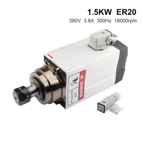 1.5kW NC Square Spindle Motor For CNC Milling, ER20 Chuck, air-cooled high-speed spindle with dual 220V/380V voltage, front view