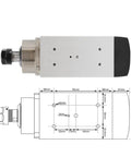 1.5kW ER20 CNC Spindle Motor With Square Spindle For Milling Water Cooled Quiet Operation schematic and side view diagram